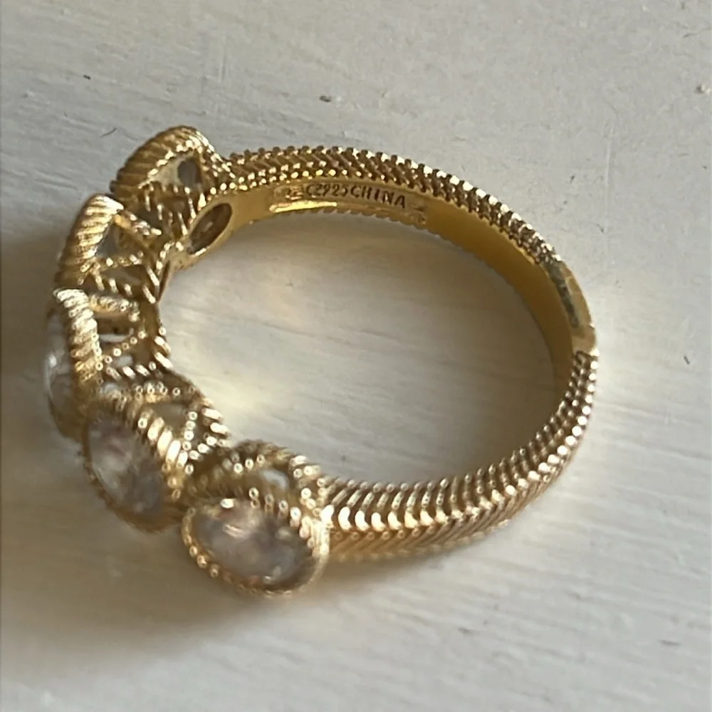 Judith Ripka 14K Gold Clad Diamonique Five Stone Band Ring - Picture 8 of 10